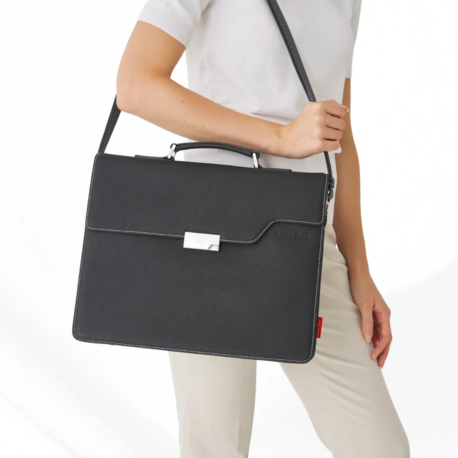 The Classic Briefcase - Black Evan Red