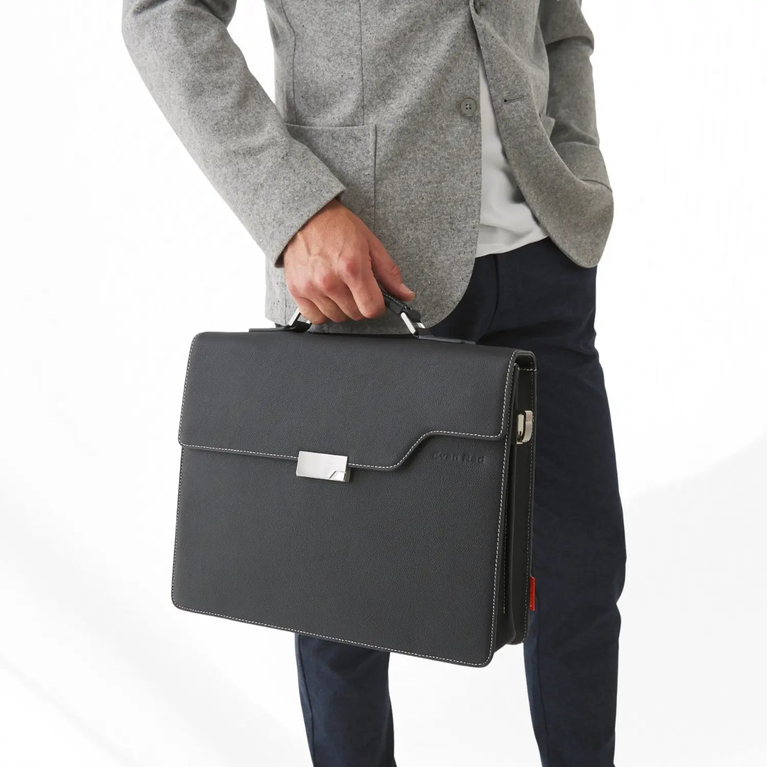 The Classic Briefcase - Black Evan Red