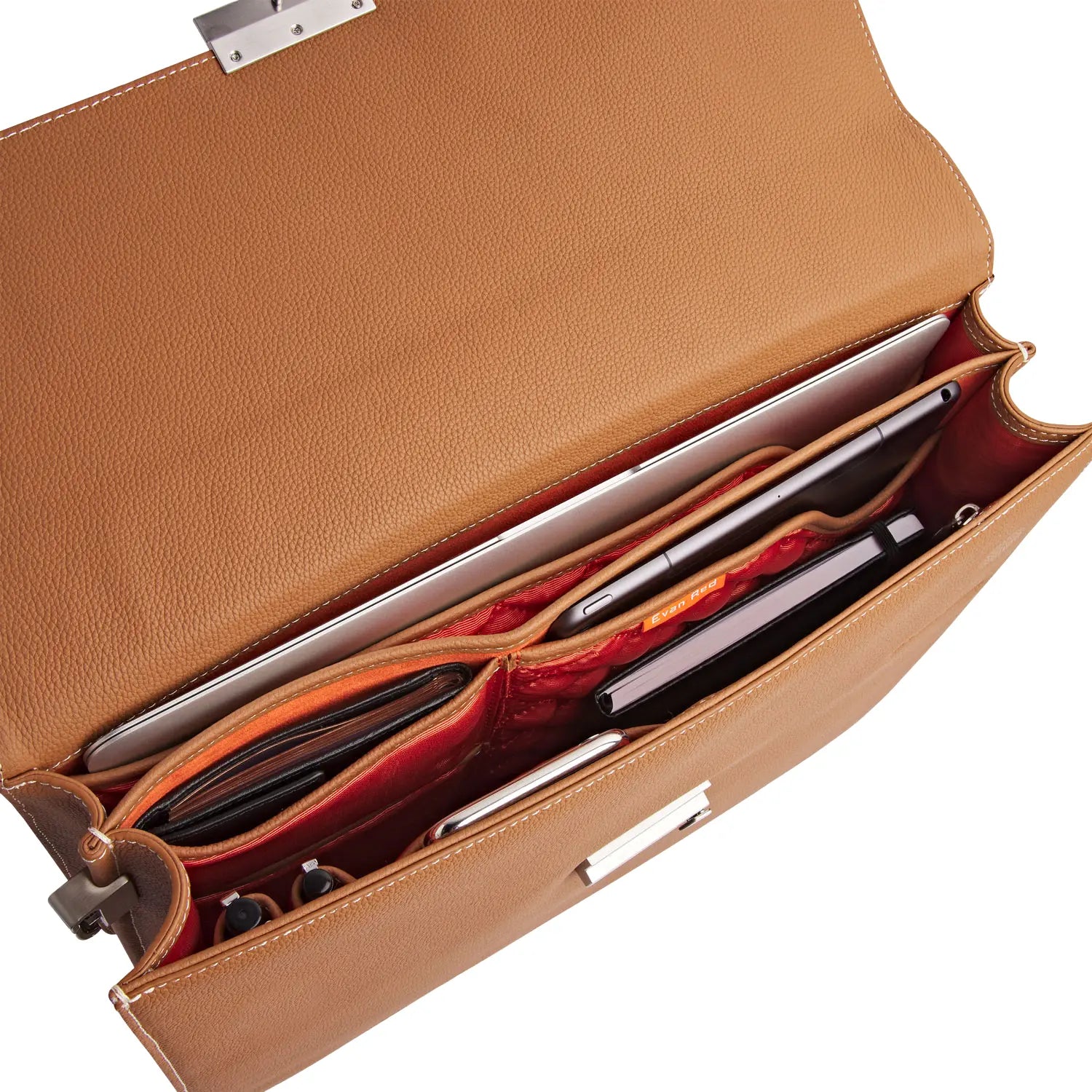 The Classic Briefcase - Tan Evan Red