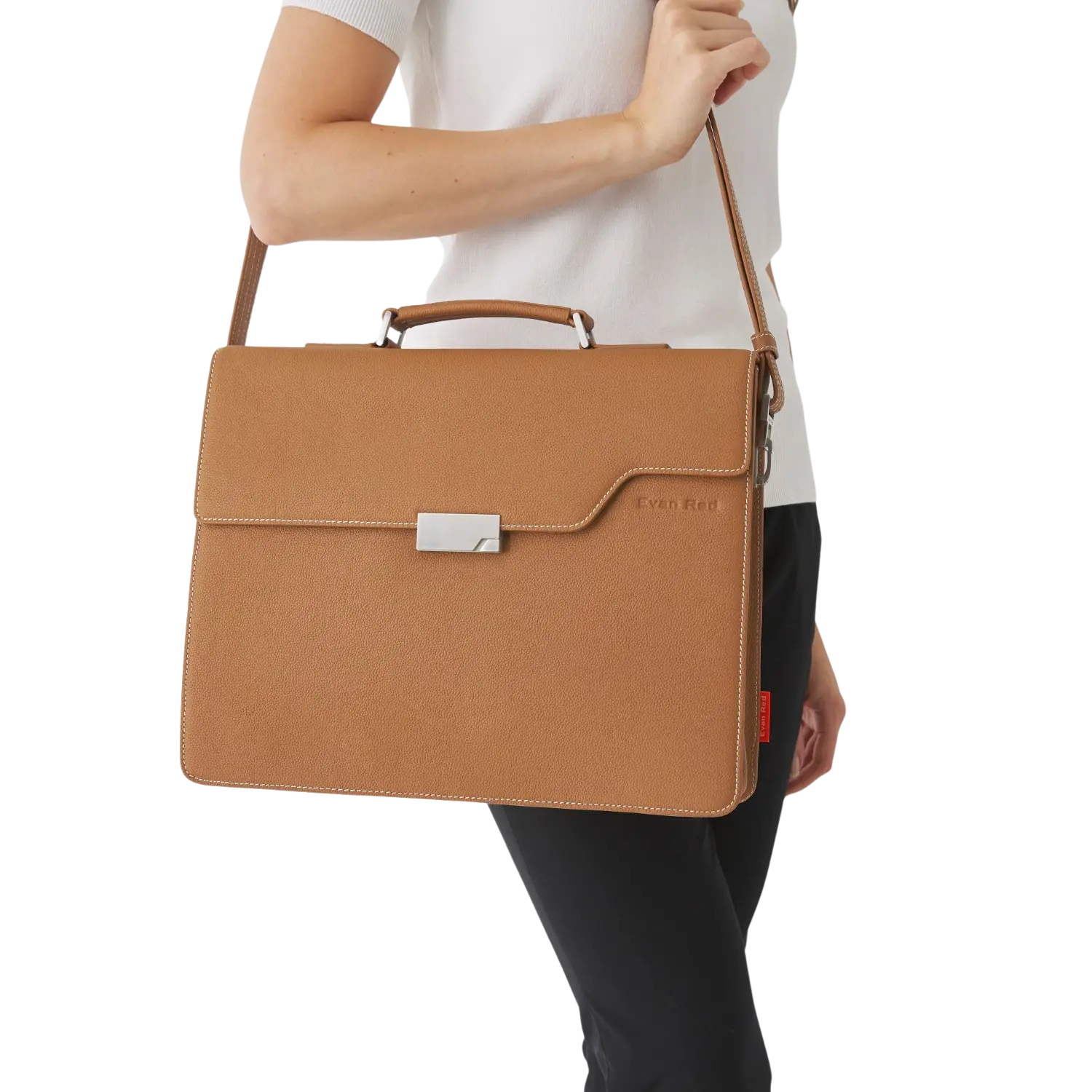 The Classic Briefcase - Tan Evan Red